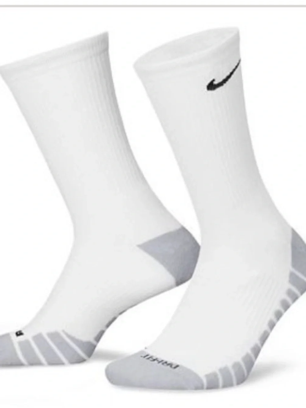 Unisex Nike Dri-Fit White & Gray Crew Athletic Socks Large (M8-12/W10-13) NWT